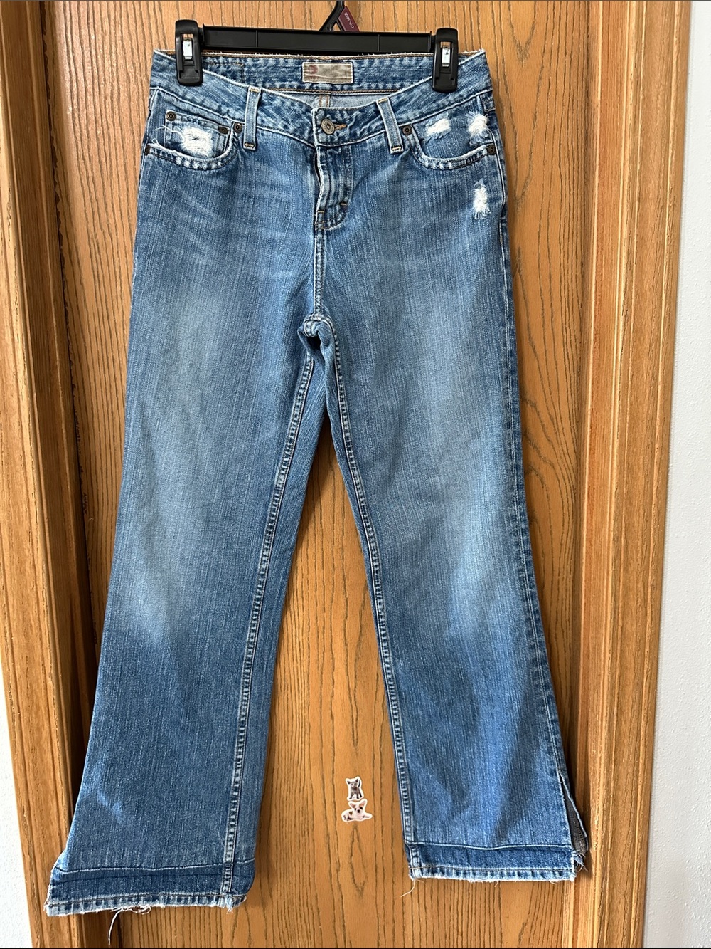 BKE Women's Light Blue Flared Distressed Jeans